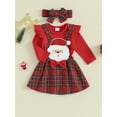 thumbnail image 3 of Wassery Infant Girl Christmas Holiday Party Outfits Clothes 3M 6M 9M 12M 18M Baby Girls Long Sleeve Romper+Santa/Tree Embroidery Suspender Plaid Skirt3Pcs Christmas Clothing for Newborn Girl, 3 of 9