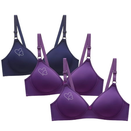 Brondbend Womens Sports Bras 3pcs Wireless Full Coverage Minimizer Adjustable Straps Smooth Lift Deep Cup Padded Everyday Bras Breathable T Shirt Bra for Party Deals Purple L
