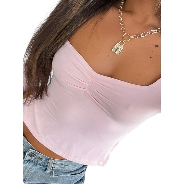 ♡k♡ Qtinghua Women's Long Sleeve Sweetheart Neck Crop Top Sexy