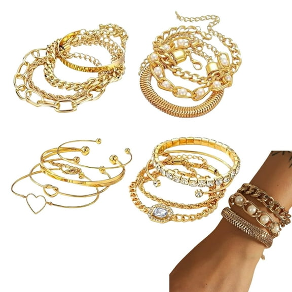 15-Piece Stackable Golden Bracelets Set for Women, Adjustable Cuff & Chain Bangles, Dainty Layered Jewelry for Daily Wear & Gift Giving