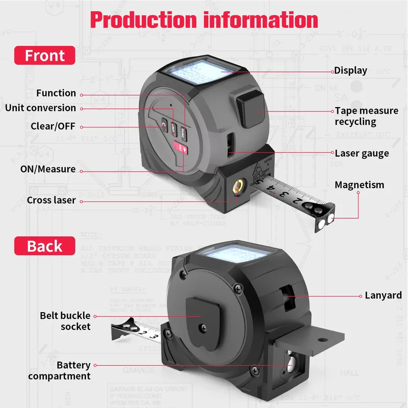 40 meter digital intelligent tape measure three in one infrared rangefinder cross projection laser tape measure