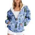 thumbnail image 1 of Sudadera con capucha y manga larga para mujer, informal, con estampado navideño, cremallera, manga larga, poliéster, 1 of 6