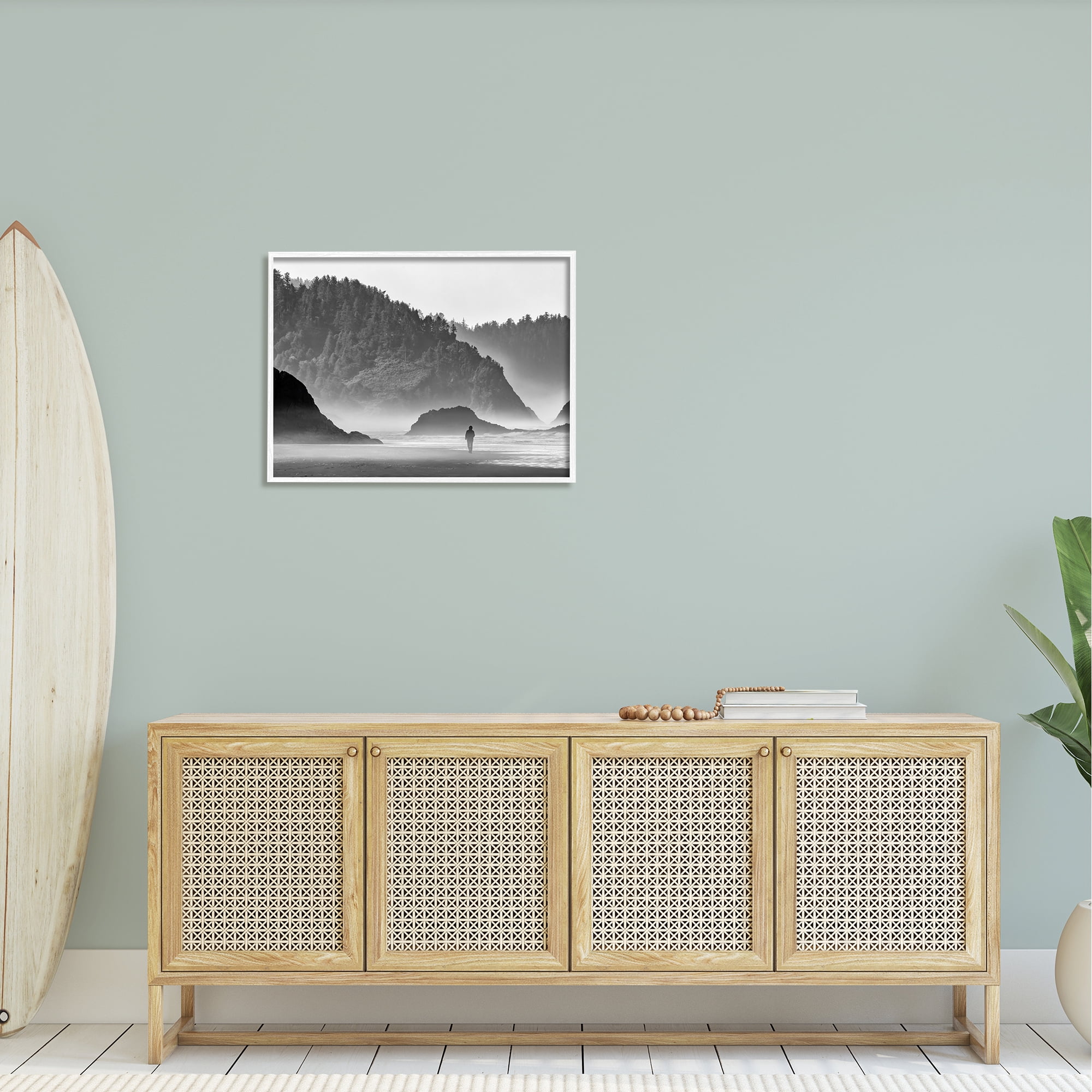Stupell Person Strolling Rocky Cliff Shoreline Landscape Photography White Framed Art Print Wall Art
