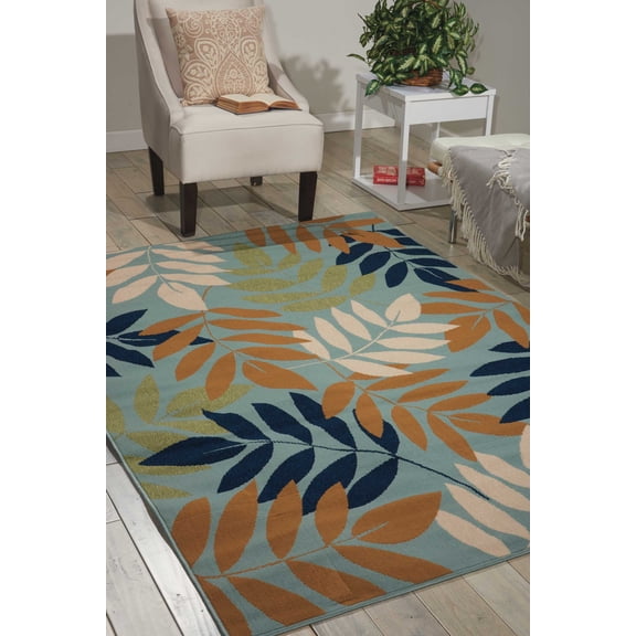 Nourison Caribbean Indoor/Outdoor Contemporary Botanical Blue 7'10" x 10'6" Area Rug, (8' x 11')