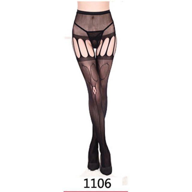 ITFABS Bas Transparents pour Femmes, Motifs à la Mode, Entrejambe Ajouré, Bas Taille Haute