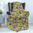 thumbnail image 4 of Cartoon Soft Flannel Fleece Blanket, Colorful Plastic Construction Blocks Cube Geometric Childhood Illustration, Cozy Plush for Indoor and Outdoor Use, 50" x 60", Purple Green Blue, by Ambesonne, 4 of 5