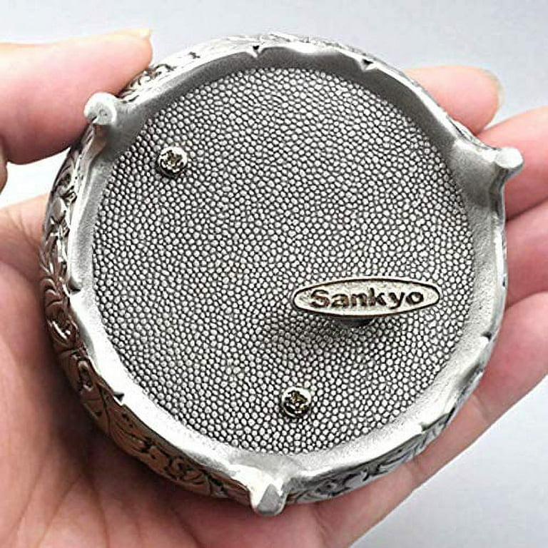 Sinzyo Round Emboss Alloy Metal Music Box Wind Up Movement