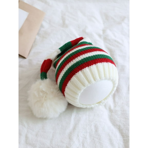 Niusricy Christmas Knit Hat Winter Warm Striped Beanie Cap Cold Weather Pom Hat for Kids and Adults