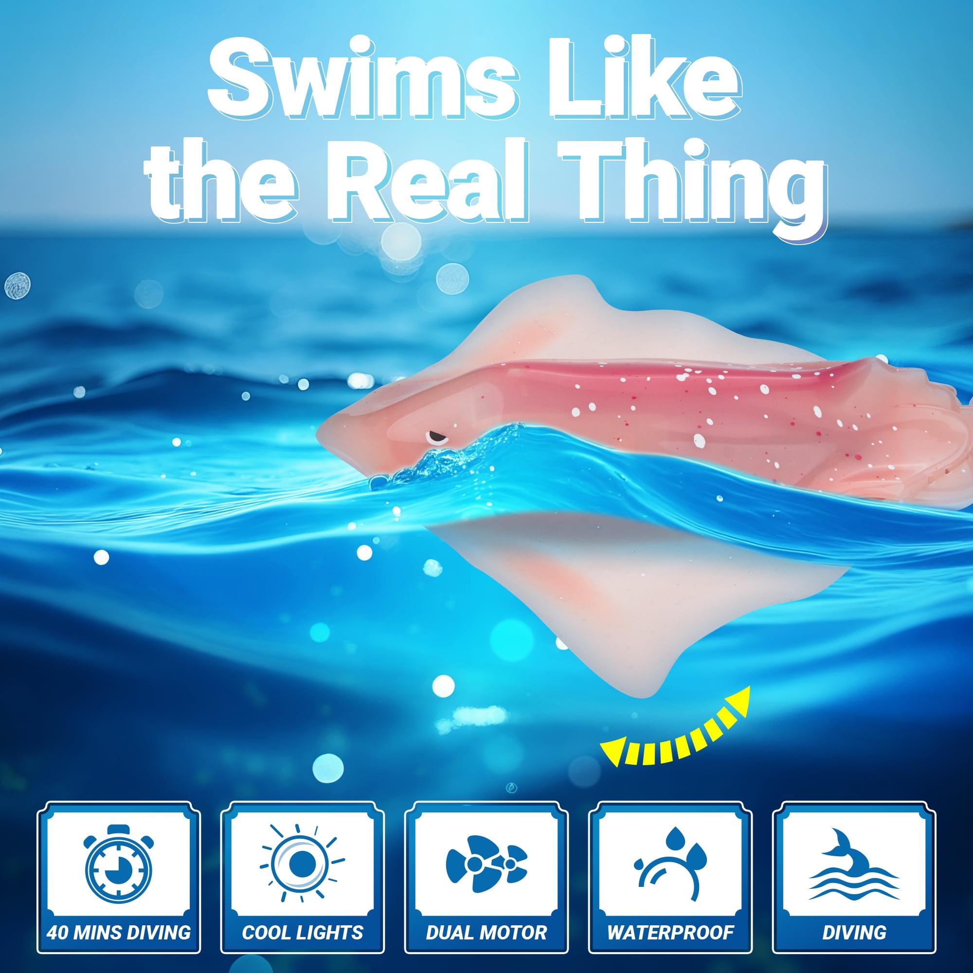 Contixo RC Stingray Fish Toy, Waterproof Remote Control Stingray with LED Lights and Dual Motor, Ages 3-12, Pink