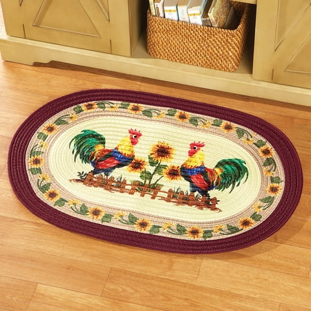 Country Rooster & Sunflowers Braided Accent Oval