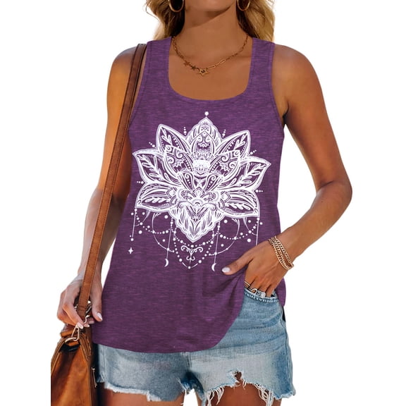 MOSHU Racerback Tank Tops for Women Vintage Mandala Graphic Shirts Casual Sleeveless Summer Tops