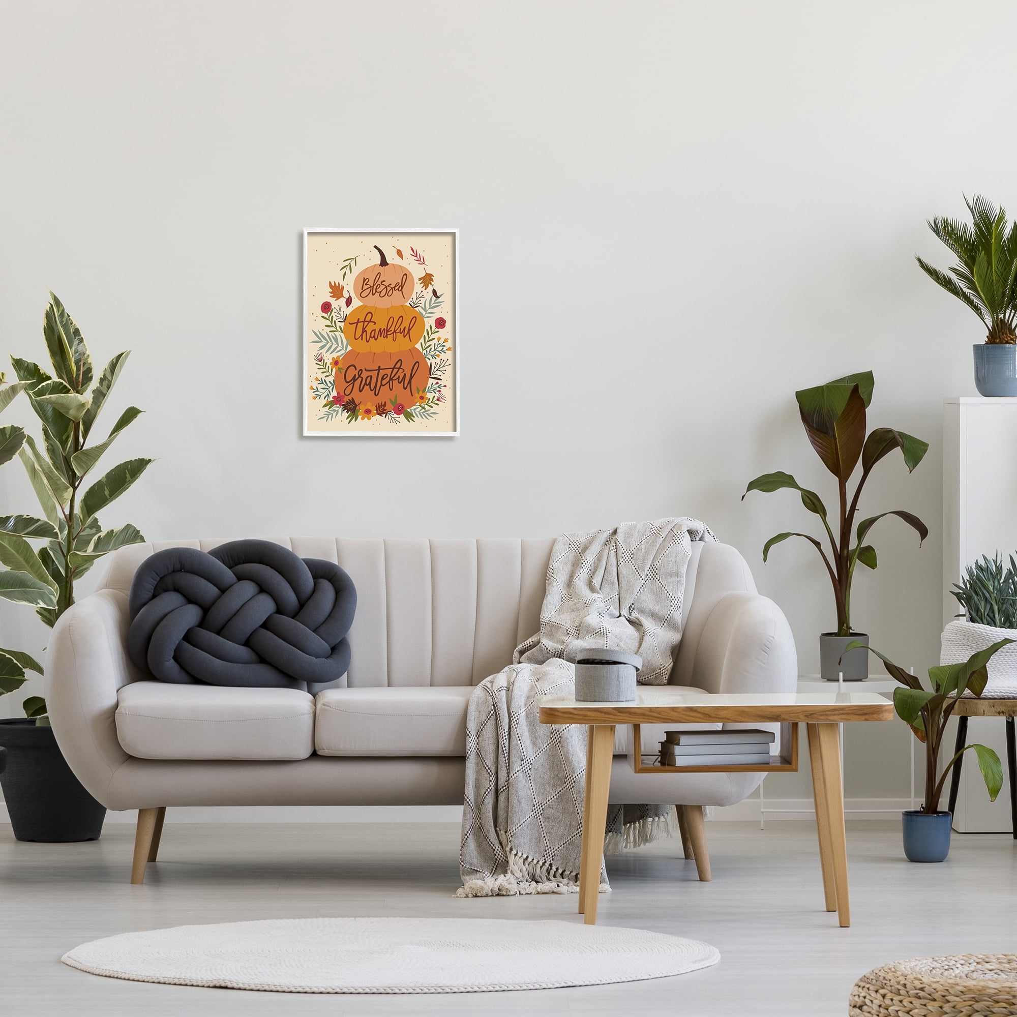 Stupell Industries Blessed Thankful Grateful Sentiments Stacked Orange Pumpkins Modern Painting White Framed Art Print Wall Art, 16 x 20, Design by Nina Seven