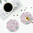 thumbnail image 4 of Lsque Llama Unicorn and Rainbow Pattern 4" Drink Coasters Set of 4, PVC Leather Absorbent Coasters, Table Coaster Set Decorative Coffee Cup Coasters Housewarming Gift -Octagon, 4 of 6