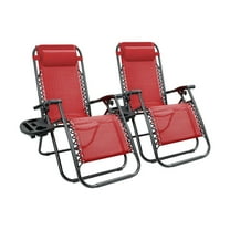 Zero Gravity Folding Lounge Chairs, Outdoor Patio Adjustable Reclining Chair with Pillows and Cup Holders for Beach and Camping, Set of 2 (Red)