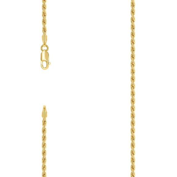 925 Sterling Silver Solid Rope Chain Yellow 2.5mm Necklace 22 Inch Chain Necklace for Women and Men