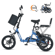 VIRIBUS 16 in. Folding Electric Trike with Dual Seats 350W Motor 48V 10.4Ah Battery Navy