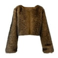 thumbnail image 2 of Women's Faux Fur Coat Warm Elegant Dressy Cropped Jacket Long Sleeve Fluffy Casual Warm Winter Outerwear Clothes (M, Brown), 2 of 4