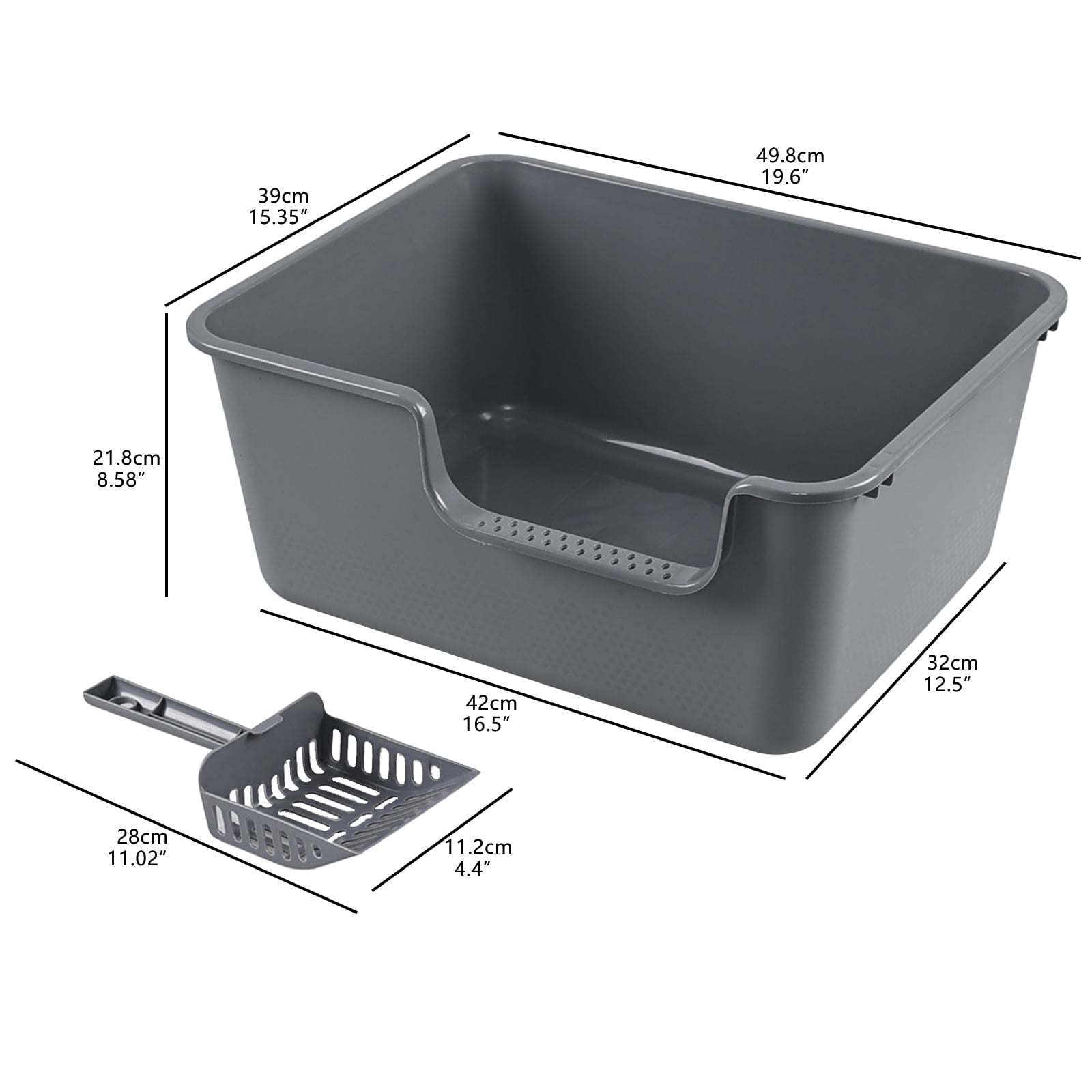 Tyminin 4 Packs Plastic Anti-Splashing Kitty Litter Box, Cat Litter Box High Sides, Grey