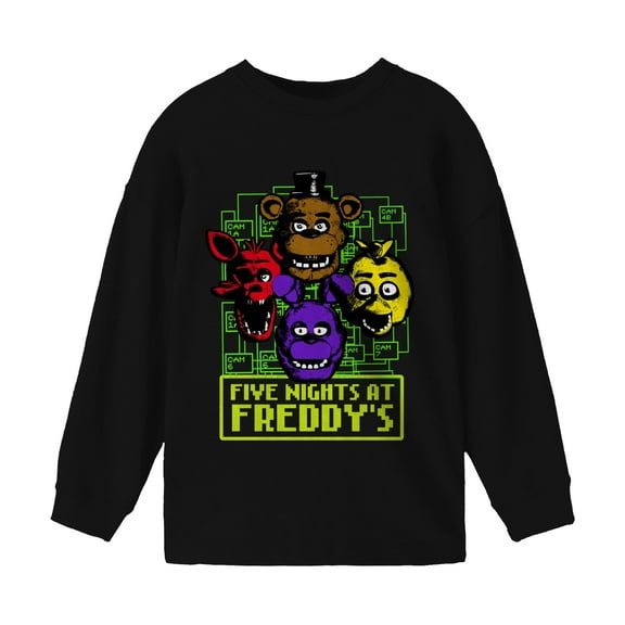 Five Nights at Freddy's Characters and Cameras Boy's Black Long Sleeve Shirt-M
