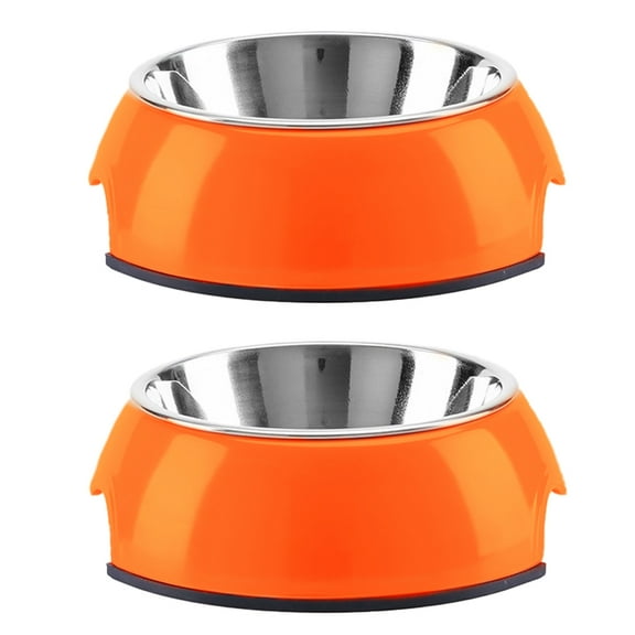 Pet stainless steel dog bowl double-layer melamine cat bowl pet bowl large size ( for 15 catties) - orange