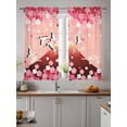 thumbnail image 4 of Sheer Curtains 63 Inch Length 2 Panels Set for Bedroom, Pink Mountains Semi Sheer Curtains for Windows, Modern Aesthetic Cherry Blossoms Cranes Voile Window Treatments Rod Pocket Curtain, 4 of 7