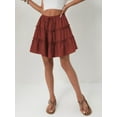 thumbnail image 4 of Women Floral Flared Short Skirt Cute High Waist Ruffle Skirt Beach Mini Skirt Orange Red M, 4 of 6