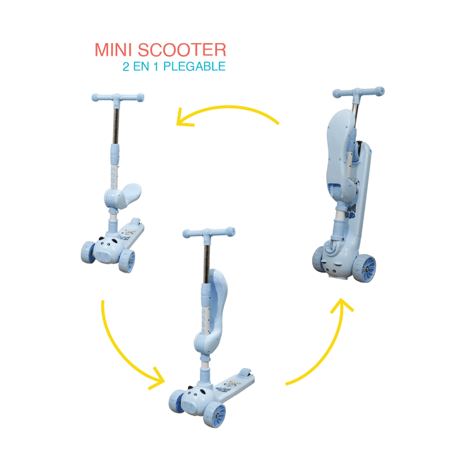 Mini Scooter 2 en 1 Plegable con Asiento Musica Luz y Freno