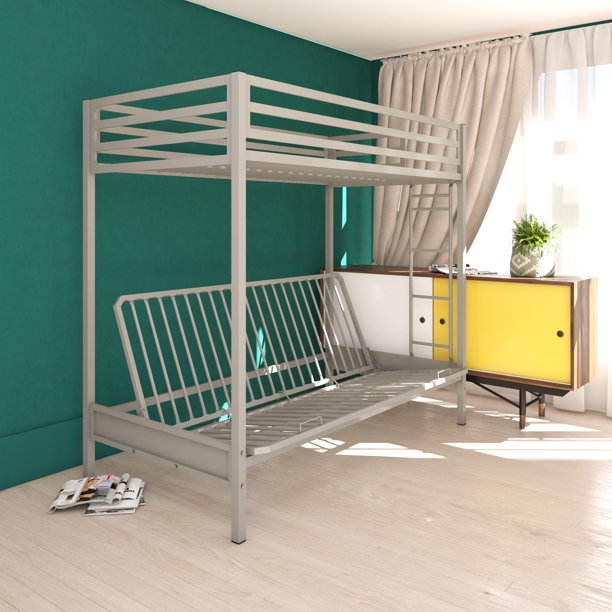 DHP Miles TwinoverFuton Metal Bunk Bed with Ladder for Kids, Silver