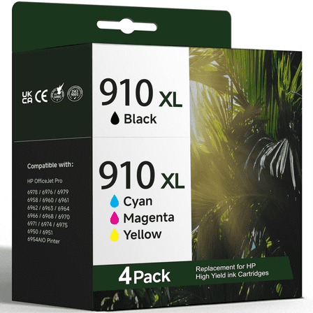 910XL Ink Cartridge Compatible for HP 910 Ink Cartridge, work for OfficeJet Pro 8020/8025, 4-Pack