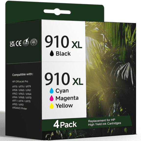 910XL Ink Cartridge Compatible for HP 910 Ink Cartridge, work for OfficeJet Pro 8020/8025, 4-Pack