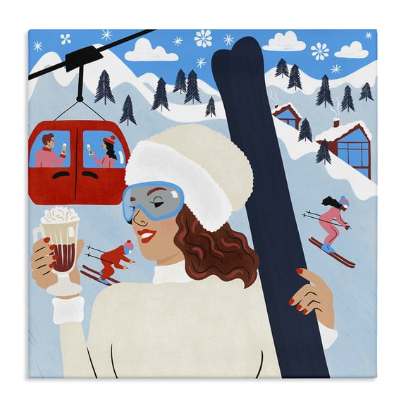 Stupell Industries Contemporary Sipping Cocoa on Ski Lift Canvas Art, 17 x 17, by Carrie Cantwell