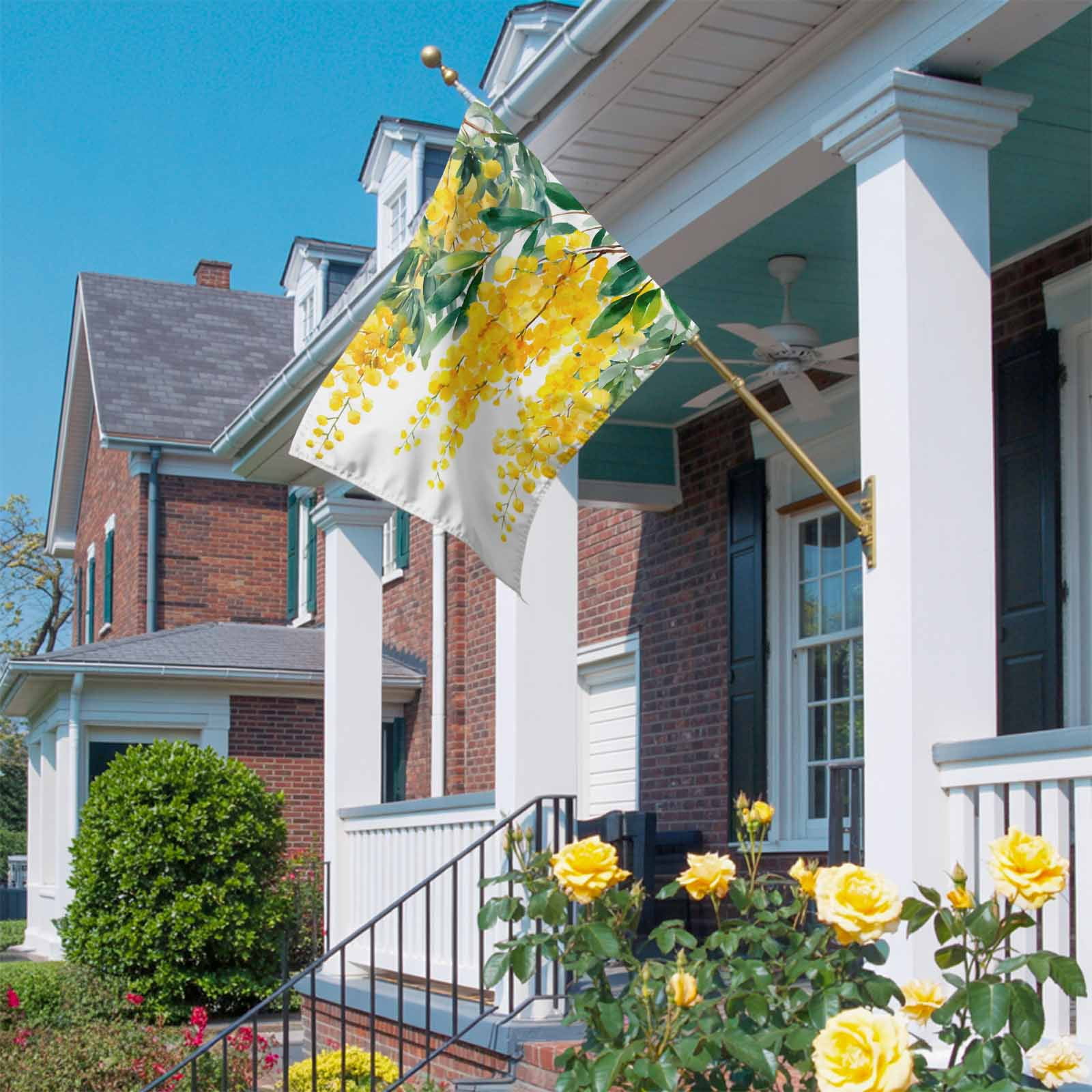 Spring Florals House Flags For Outdoor, Watercolor Gradient Yellow Floral Farmhouse Green Leaf Small Double Side Yard Flags Weather Proof House Decor for Lawn Outside Holiday 28 x 40 Inches