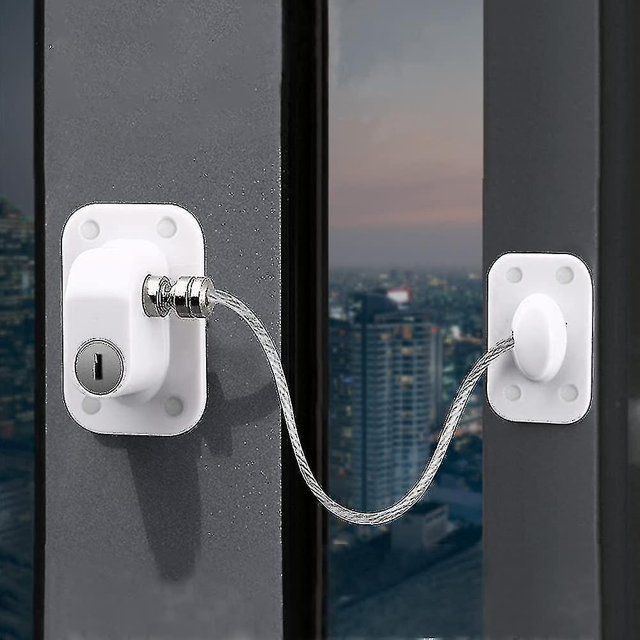Cerraduras de seguridad para ventanas Paquete de 3 autoadhesivos Restrictor de ventana para bebés con llave Cerraduras de ventana Upvc Cerradura de cable de seguridad para niños Afortunado Sencillez