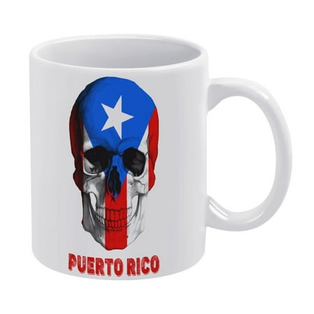 

Skull Puerto Rico Flag White Mug 11 Oz Funny Ceramic Coffee Mug with Hand Classical Mugs Or Tea Mugs Unique Gifts for Women And Men