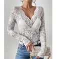 thumbnail image 5 of JGNGSHN Floral Lace Tops for Women Mock Neck Long Sleeve Pullover Sheer Slim Fit Blouses, 5 of 8