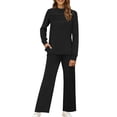 thumbnail image 4 of Dazajoo Two Piece Lounge Sets for Women Pleated Front Top and Drawstring Pants with Pockets Solid Color Beach Casual Outdoor Suits,Black,M, 4 of 9