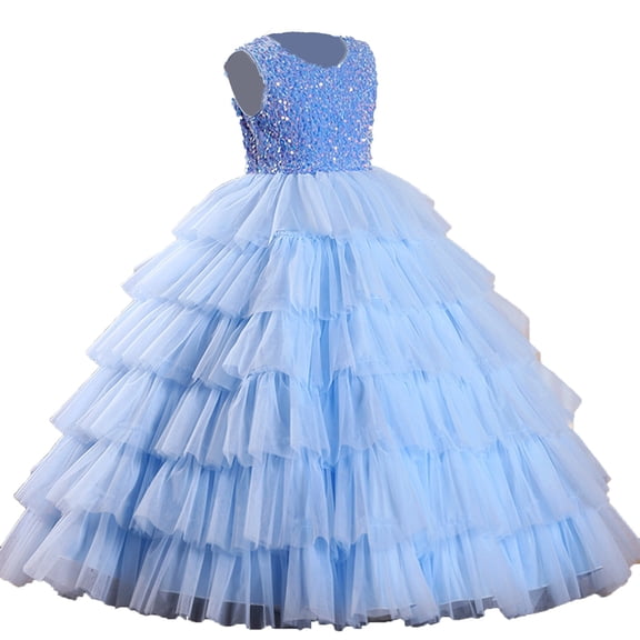 XXWXYD Sequin Flower Girl Dresses Wedding 𝖱uffles Sleeves Pageant Puffy Tulle Prom Gown Bridesmaid Princess Ball Gown Par𝗍y Dress First Comunion Christening 𝖱uffled Sleeve Flower Girl