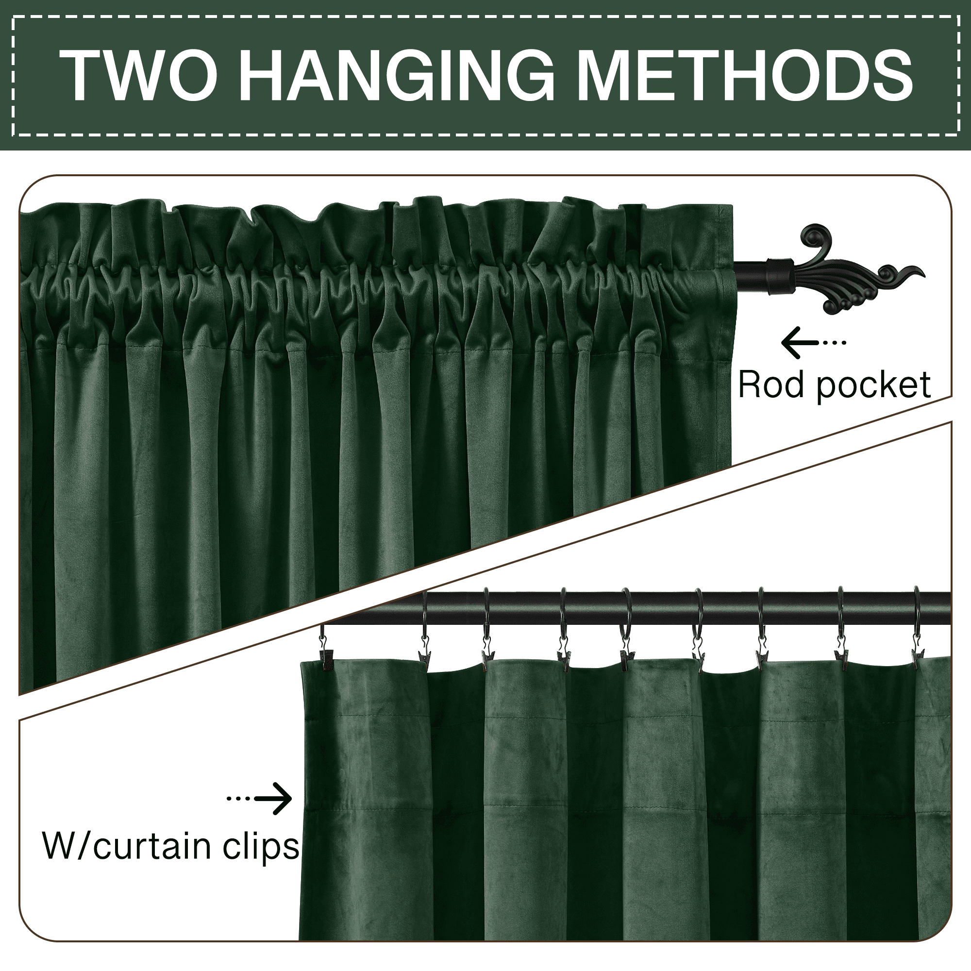 StangH Dark Green Velvet Curtains - Bedroom Privacy Blackout Window Curtains Rod Pocket Thermal Insulated Green Curtain Panels for Sliding Door/Foyers, W52 x L96, 2 Panels