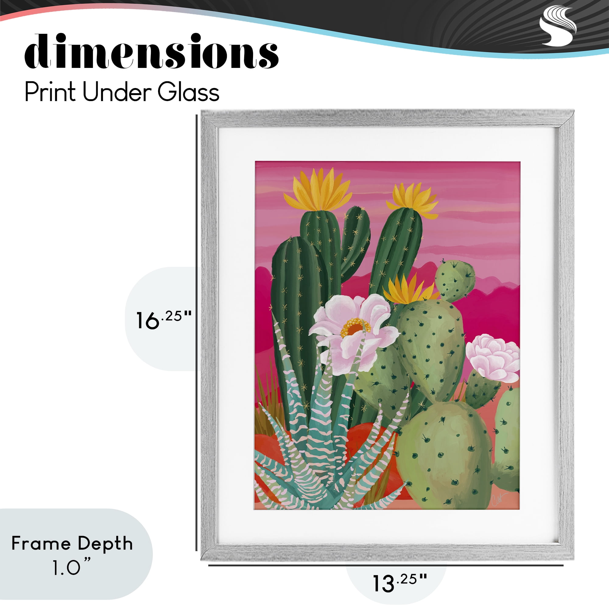Stupell Industries Sunset Cactus Plants Gray Framed Print Under Glass, design by Cat Thurman Designs