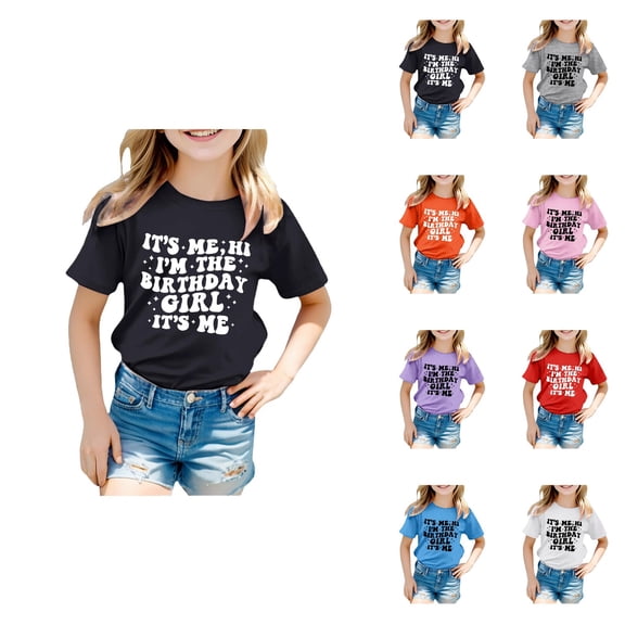 It's Me Hi I'm the Birthday Girl T-Shirt – Girls' Birthday Party Tee, Multicolored Summer Top for Kids