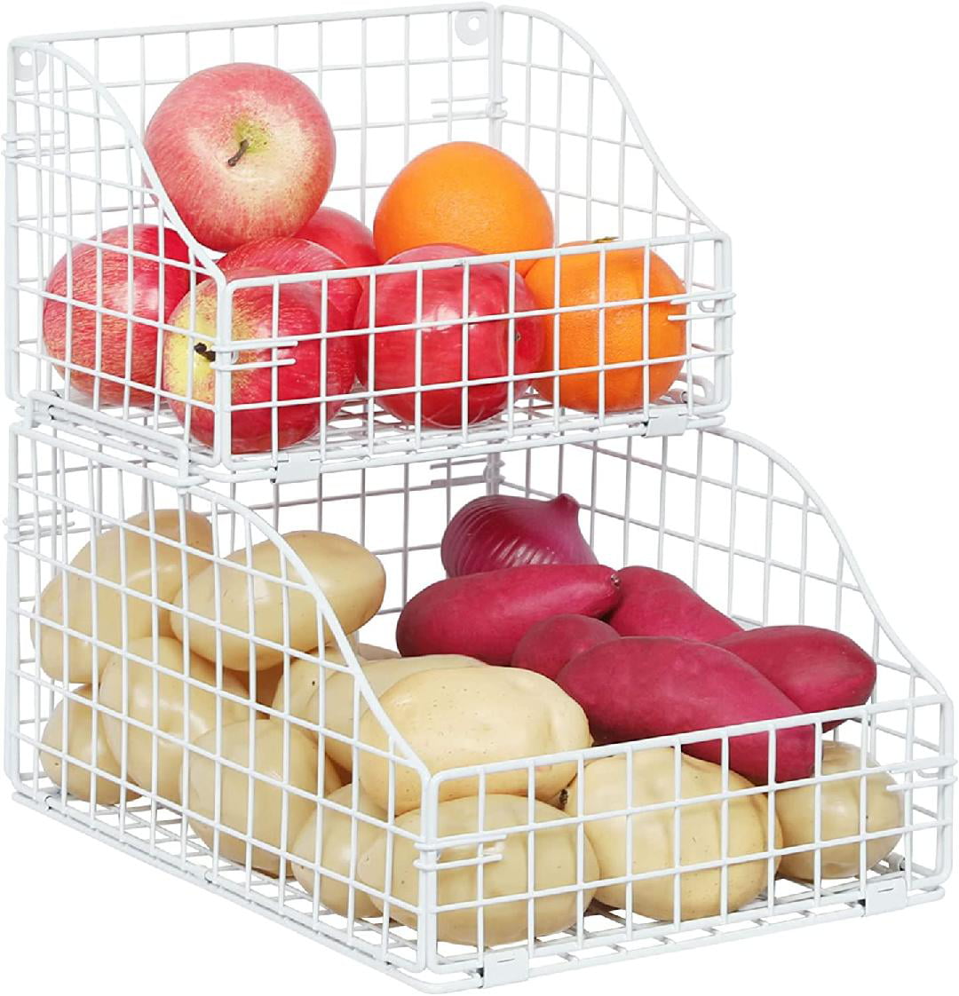 X-cosrack Stackable Wire Baskets, 2-Tier Wall-Mounted & Countertop