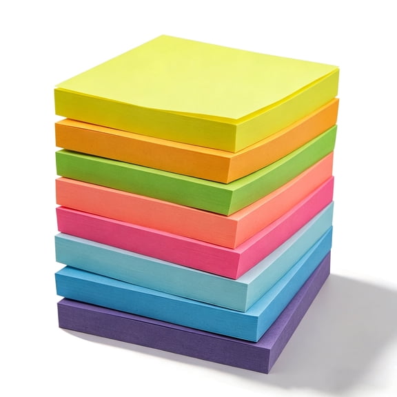 Sticky Notes 3x3, 8 Colors Self-Stick Notes, Removable Adhesive Memo Pads, Practical Desk Supplies for Home and Office, 100 Pads Per Pack