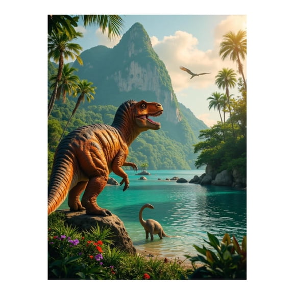 Diamond Art Kit for Adults, Dinosaur Jungle Lake Tranquil Scene Diamond Painting for Adults Beginners, DIY Diamond Art Painting Kits, 5D Diamond Painting Crafts for Home Decor 12x16 Frameless