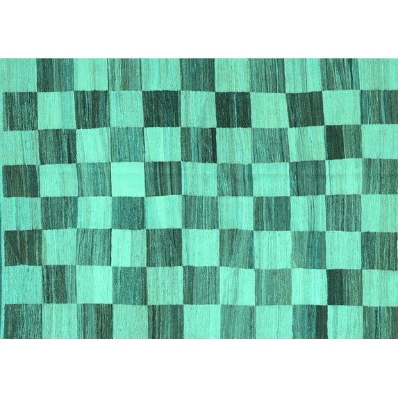 Ahgly Company Indoor Rectangle Checkered Turquoise Blue Modern Area Rugs, 7' x 10'