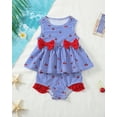 thumbnail image 2 of Kucnuzki 2T Toddler Girls Swimsuit Set 3T Kid Girl Stripped Bathing Suit Ruffle Sleeveless Cherry Bowknot Beach Bikini Tankini Swimwear 2pcs Blue, 2 of 10