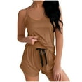 thumbnail image 2 of ylioge Womens Short Pajama Sets 2 Piece Lightweight Solid Color Sleeveless Tank Tops Wide Leg Shorts Breathable Homewear Sleepwear Pajamas Outfits Set, 2 of 5
