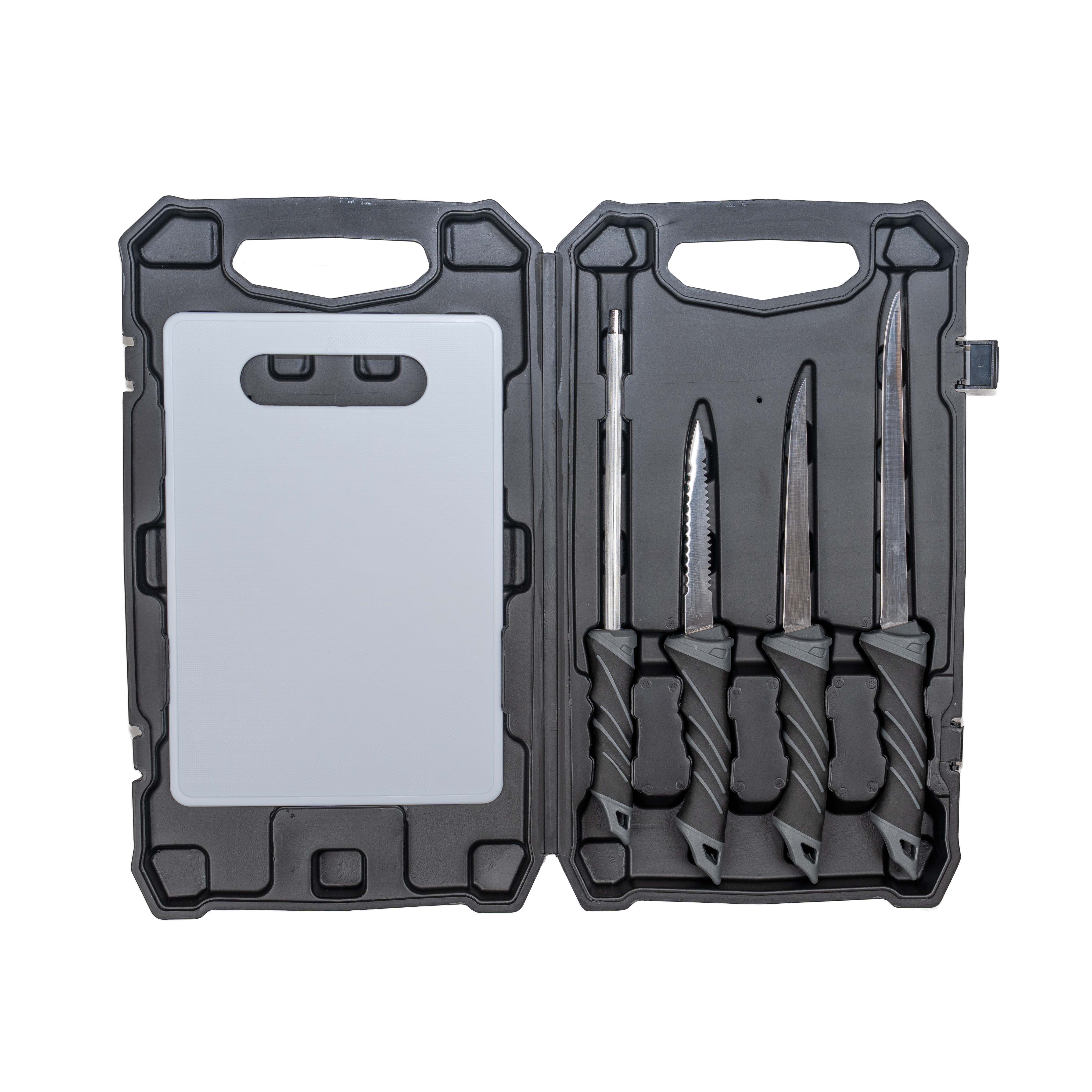 Set de 5 piezas de cuchillos fileteadores con hojas de 6 y 8 pulgadas, escamador y afilador, kit de limpieza para pesca 5