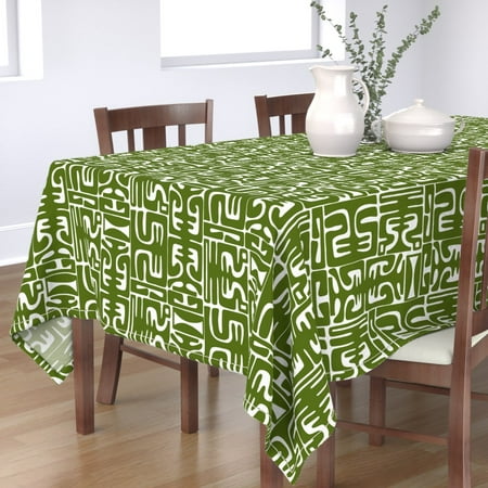

Cotton Sateen Tablecloth 70 x 108 - Mid Century Mod Retro 50S Atomic Age Jungle Green Geometric Abstract Print Custom Table Linens by Spoonflower