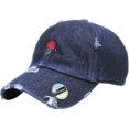 thumbnail image 1 of DARK DENIM ROSE VINTAGE DISTRESSED DAD HAT BASEBALL CAP, 1 of 4