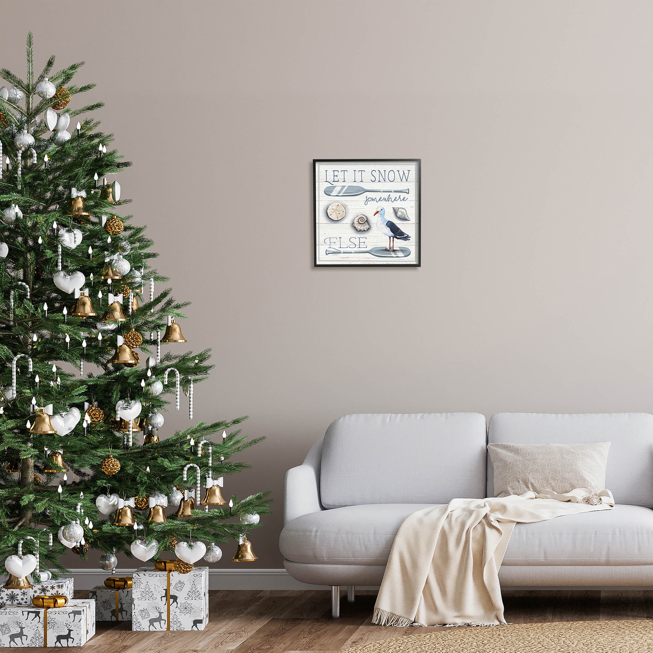 Stupell Industries Let It Snow Somewhere Else Phrase Graphic Art Black Framed Art Print Wall Art, Design by Elizabeth Tyndall